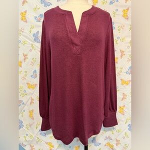 Buffalo David Bitton Women’s Cozy V-Neck Top Size Large Burgundy Mix NWT